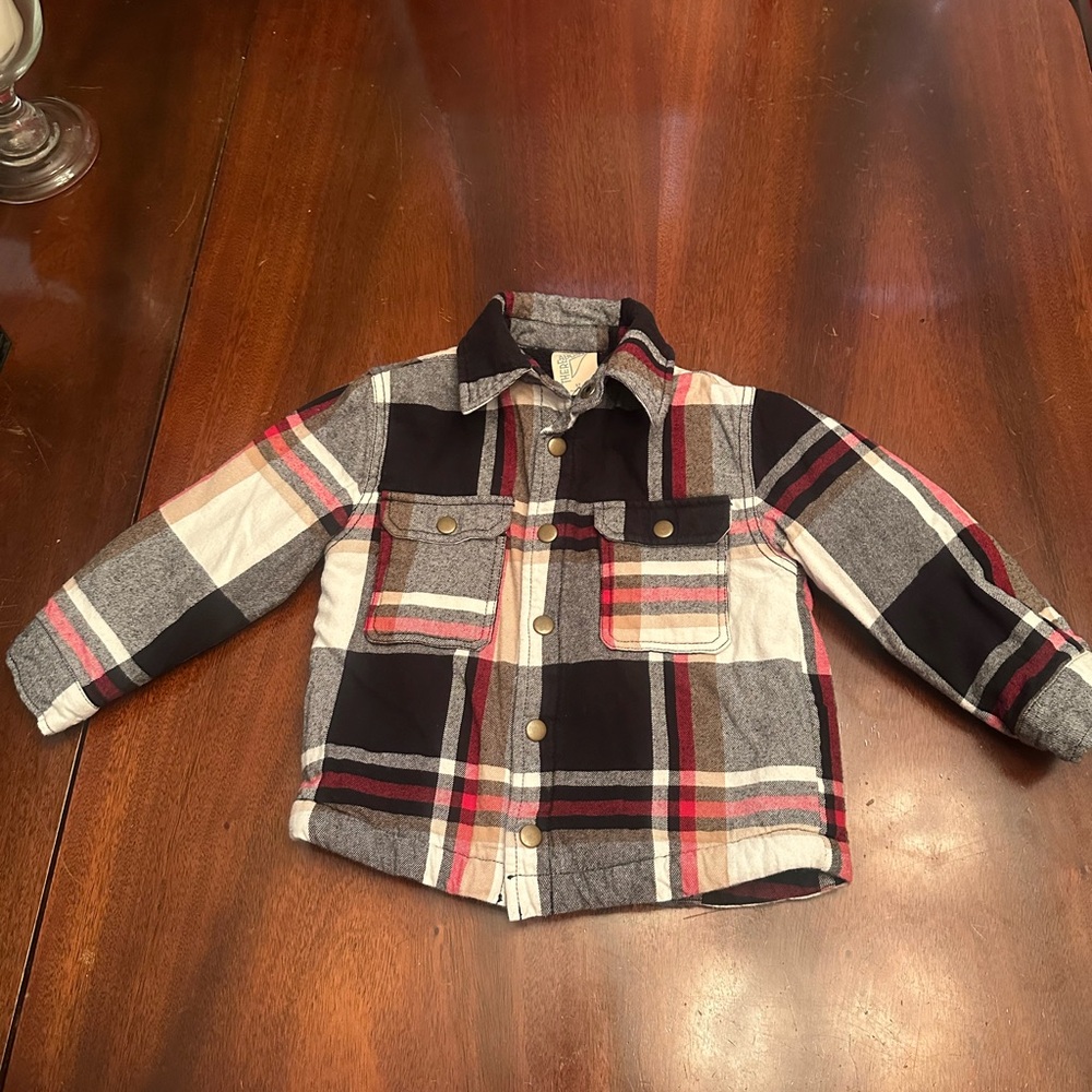 Size 5T Plaid Flannel Faux Sherpa Lined Button-Up Jacket for Kids